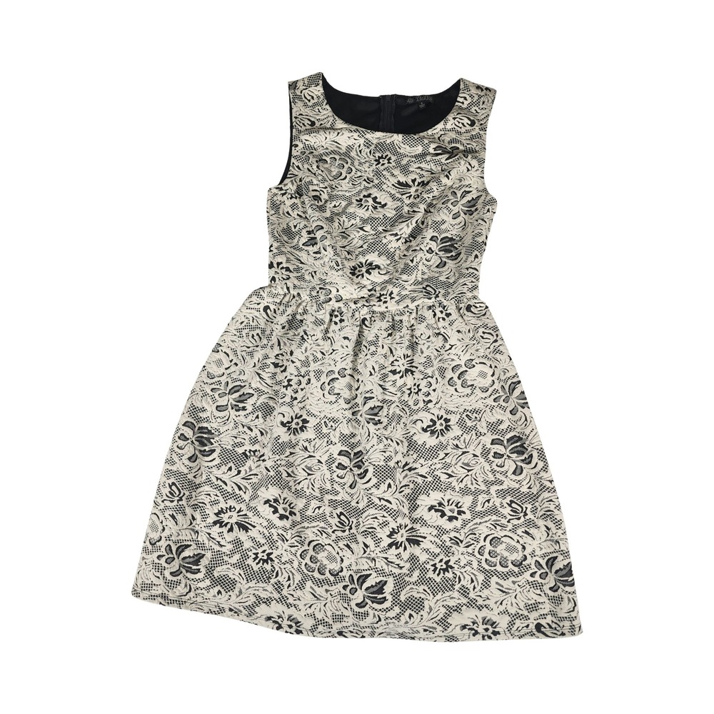 BeBop Womens Black Cream Floral Lace Fit and Flare Sleeveless Cocktail Dress S